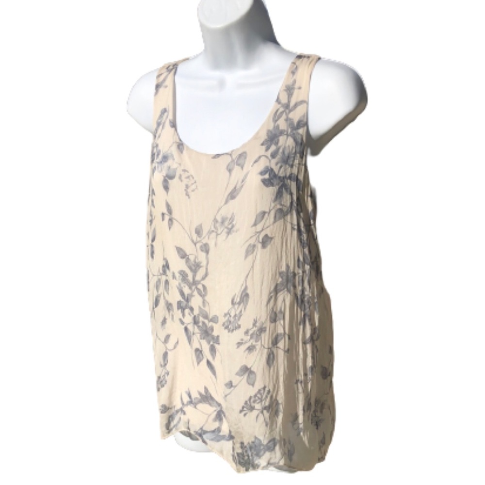 CARLA CONTI 💯% SILK SLEEVELESS TOP • MADE IN ITALY • BLUE/CREAM FLORAL • sz S